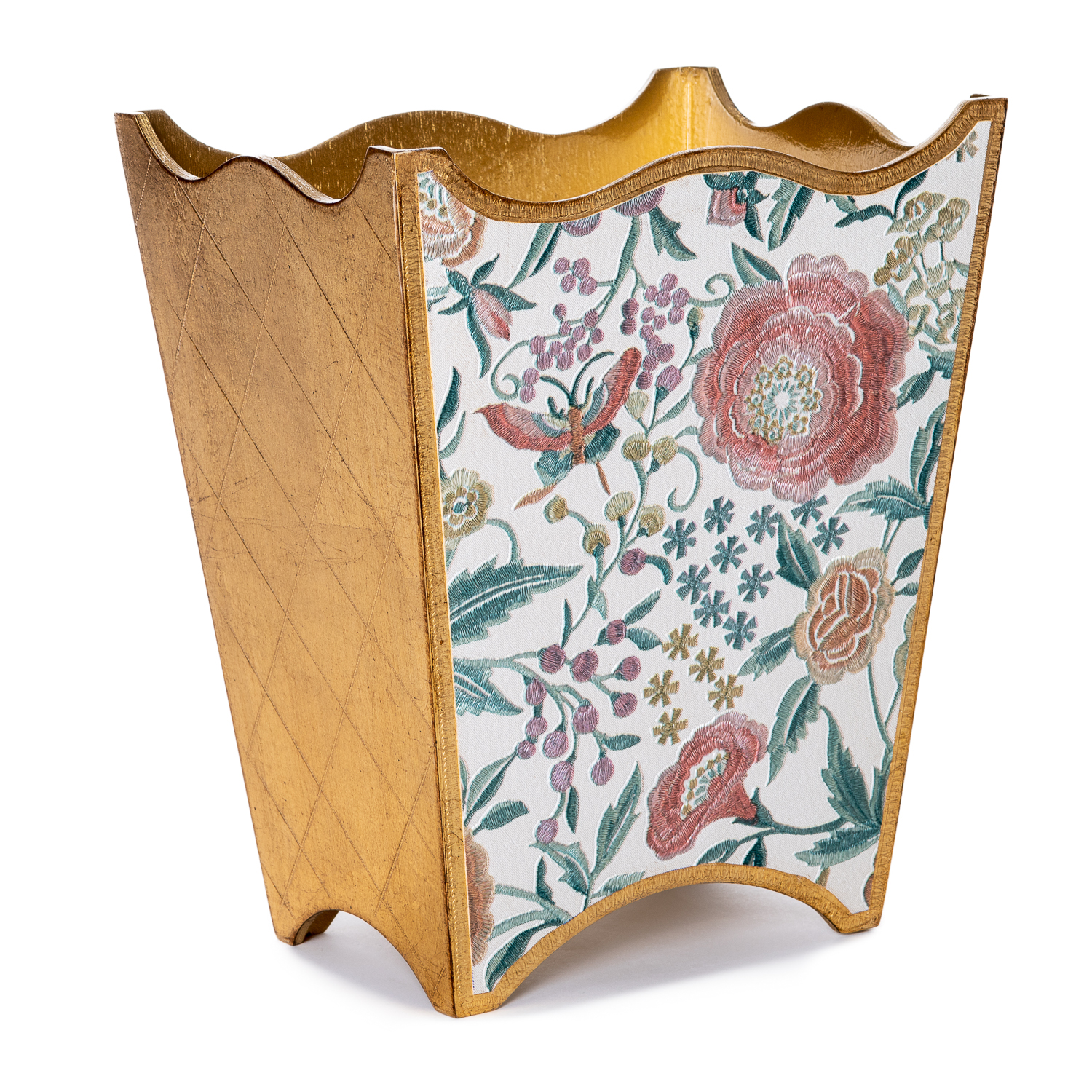 Florentine Luxury Waste Paper Basket Floral Gold 