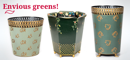 Decorative Painted Green Waste Paper Bins Baskets Painted