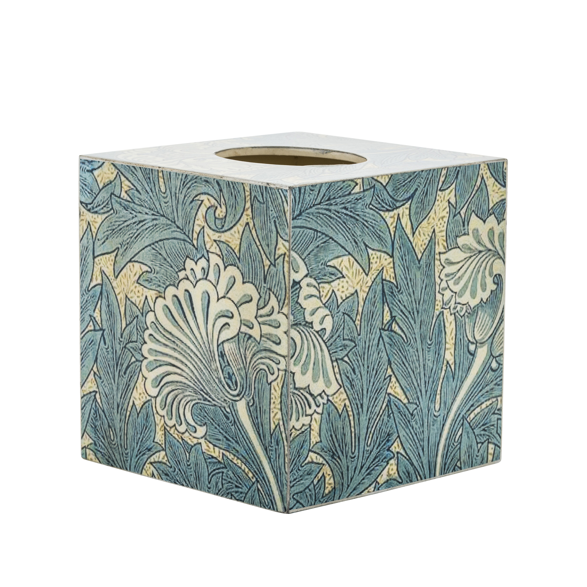 Cube Tissue Cover Box Wood Vintage Blue