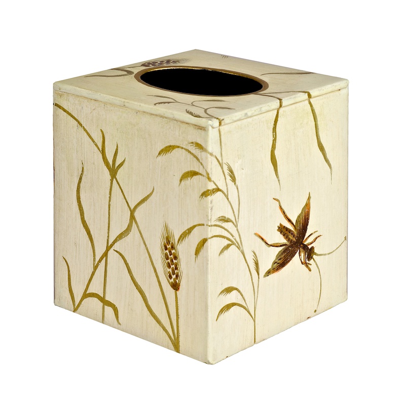 Tissue Box Square Ivory - hand painted