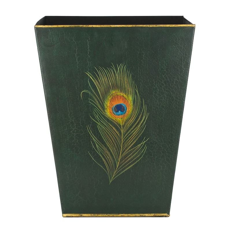 Traditional Waste Paper Bin Peacock Painted